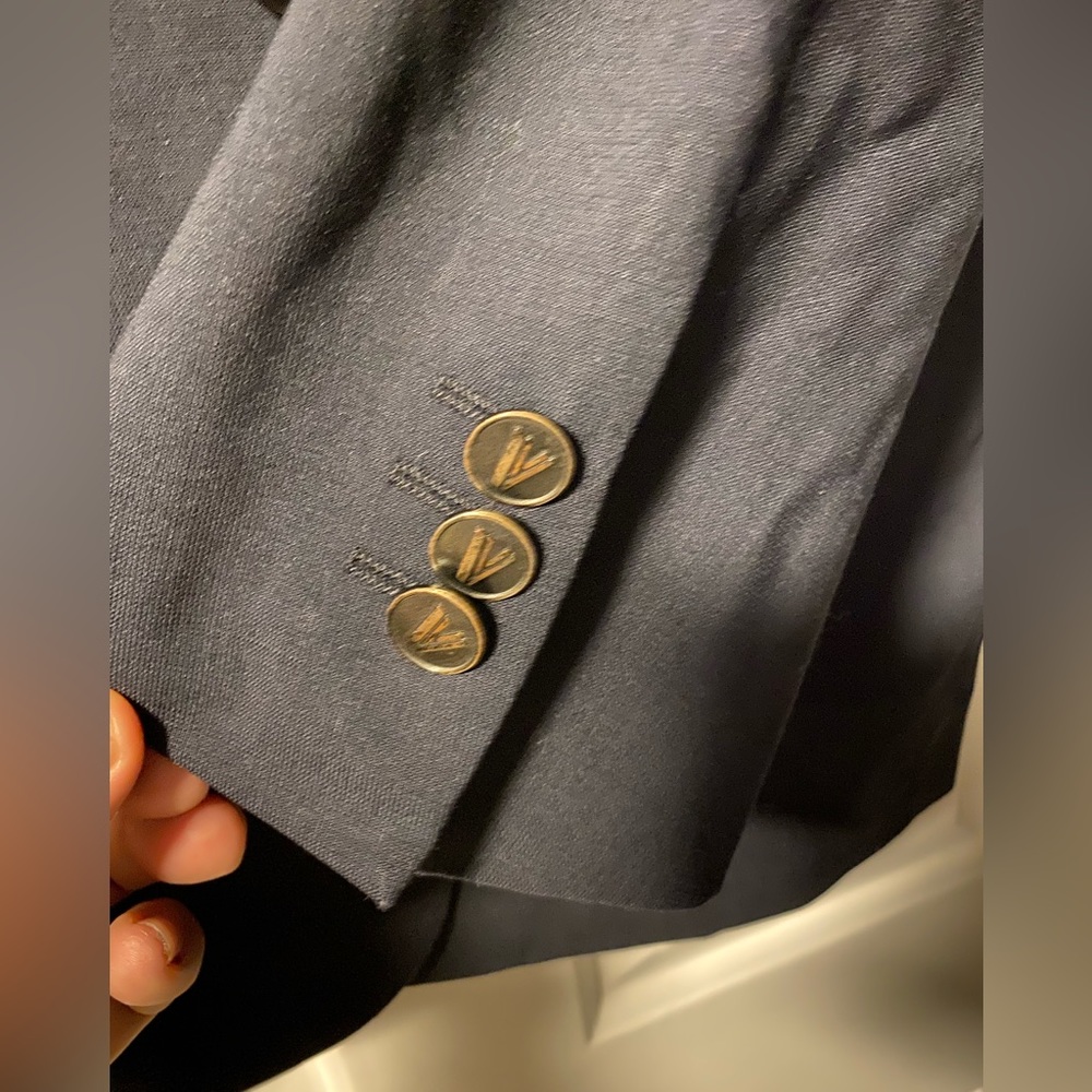 Versace vintage classic Navy suit.  Wider pant leg.